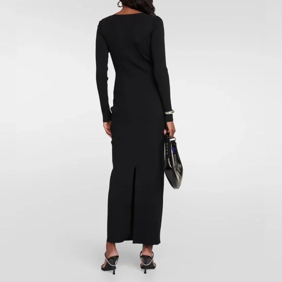 STAUD Silhouette Long Sleeves Ribbed-Knit Maxi Dress, Black, XS